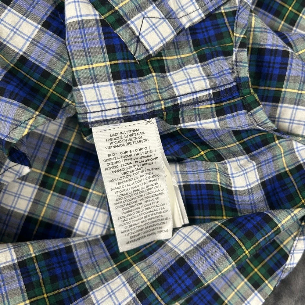 Ralph Lauren Button Down Shirt Kids M 10-12 Blue Green Plaid Natural Stretch